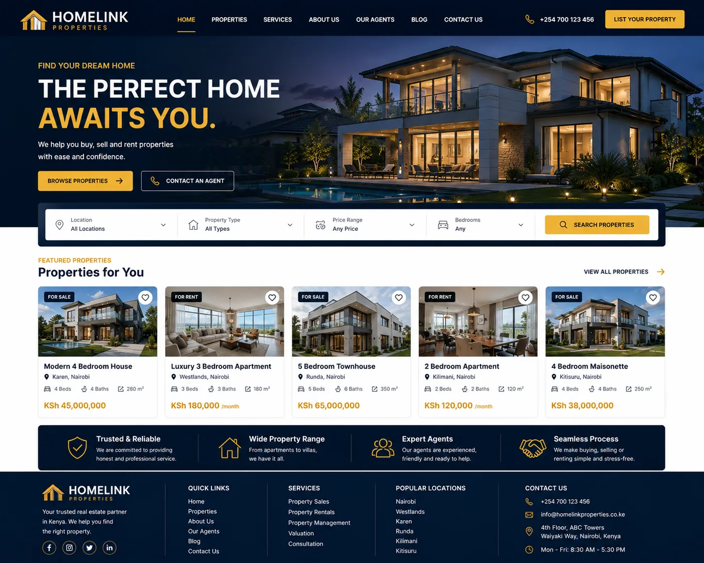 Real Estate Agents website design in Kenya by Alcatrax Technologies