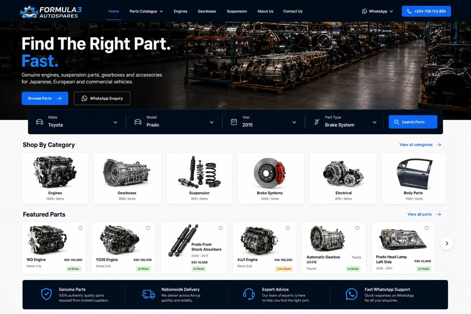 Auto parts website mockup by Alcatrax Technologies