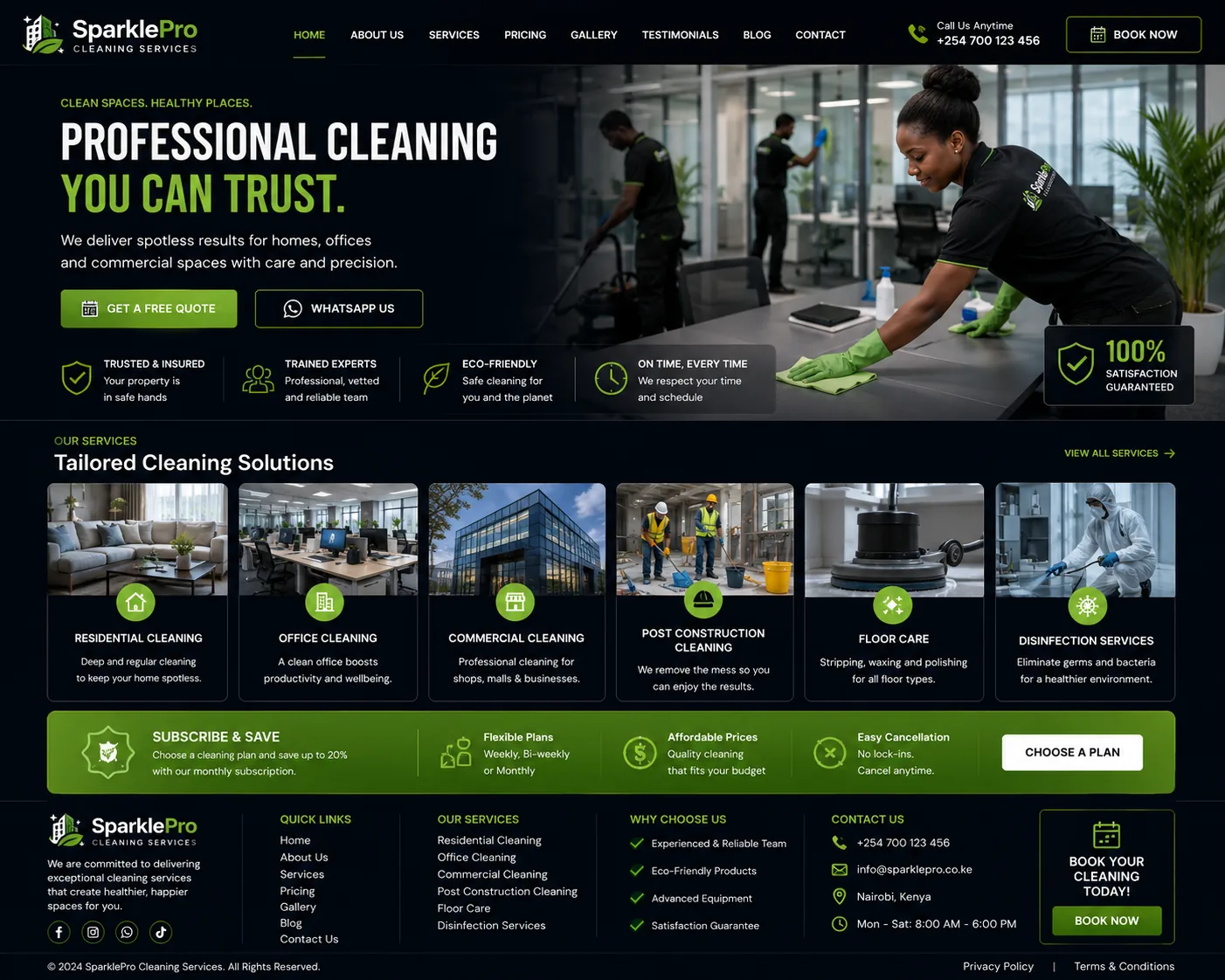 Cleaning Companies website homepage mockup with industry-specific sections