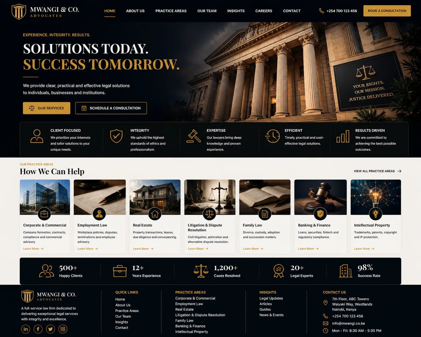 Law Firms website homepage mockup with industry-specific sections